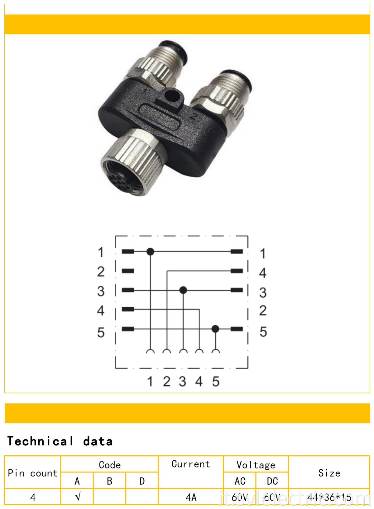 M12 Y connector female to male connector